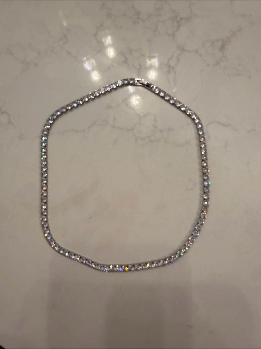 Sterling Silver Tennis Necklace with Clear Stones - Silver
